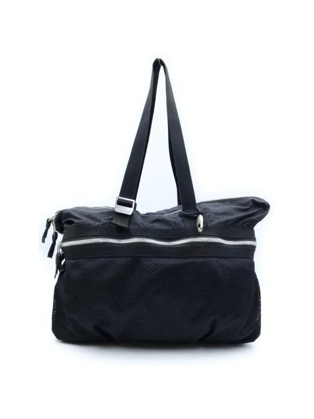 Bottega Veneta Nylon Mesh Trim Boston Bag Black